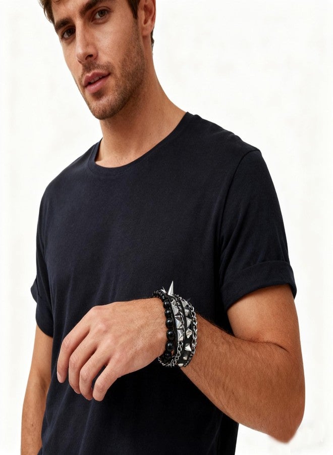 BATHRINS 4 Pcs Punk Rock Studded Bracelets for Men Women 80s Gothic Spike Leather Cuff Bracelet Set Emo Accessories - Image 5